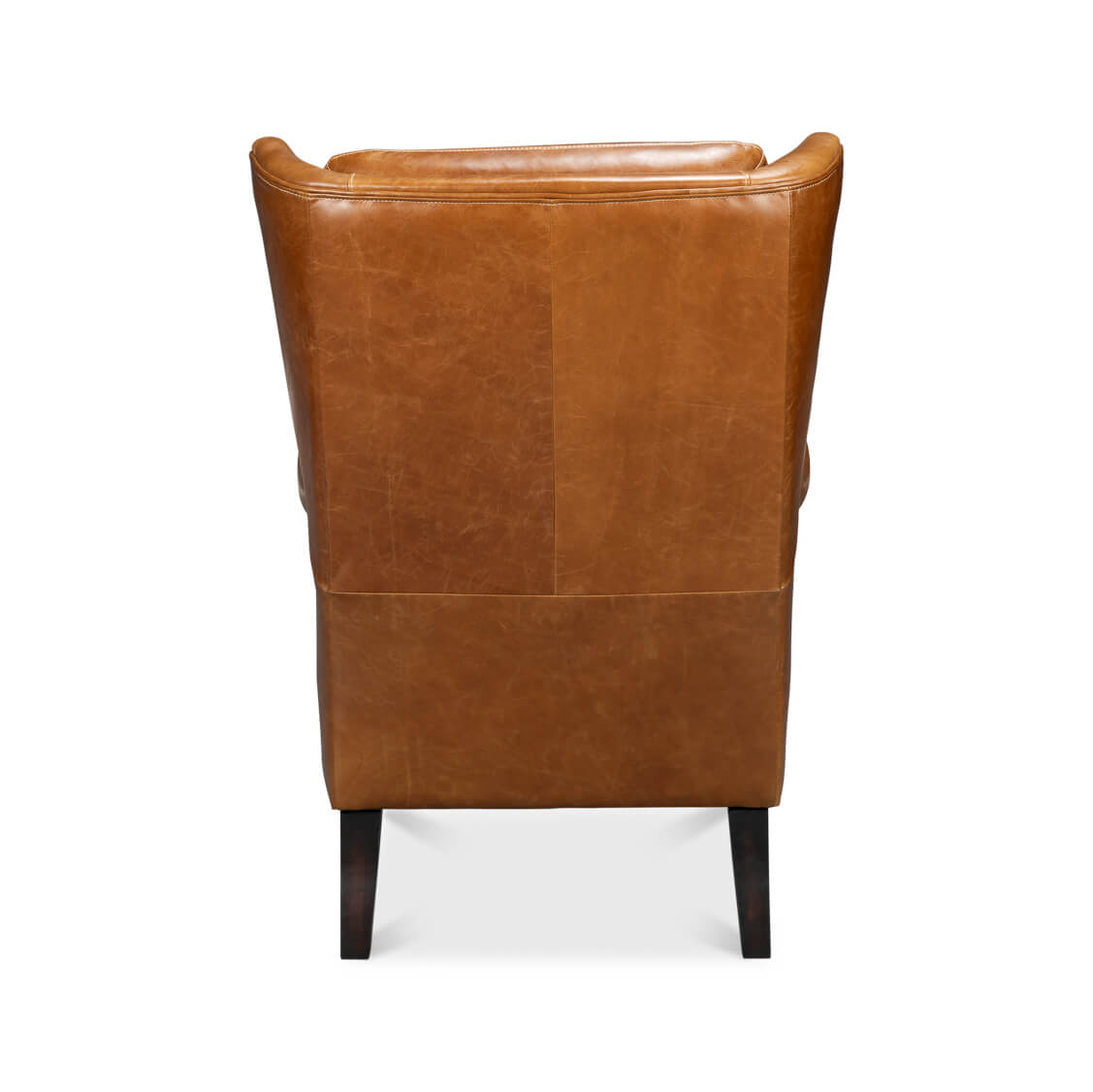 Classic Wingback Leather Chair Cuban Brown - English Georgian America