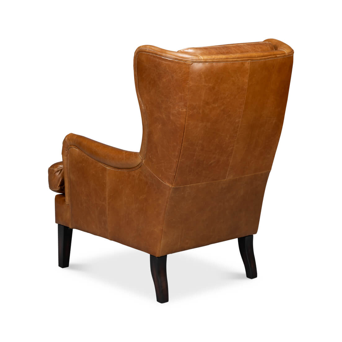 Classic Wingback Leather Chair Cuban Brown - English Georgian America