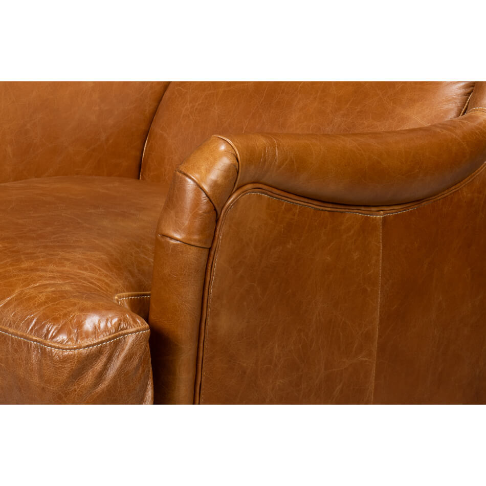 Classic Wingback Leather Chair Cuban Brown - English Georgian America