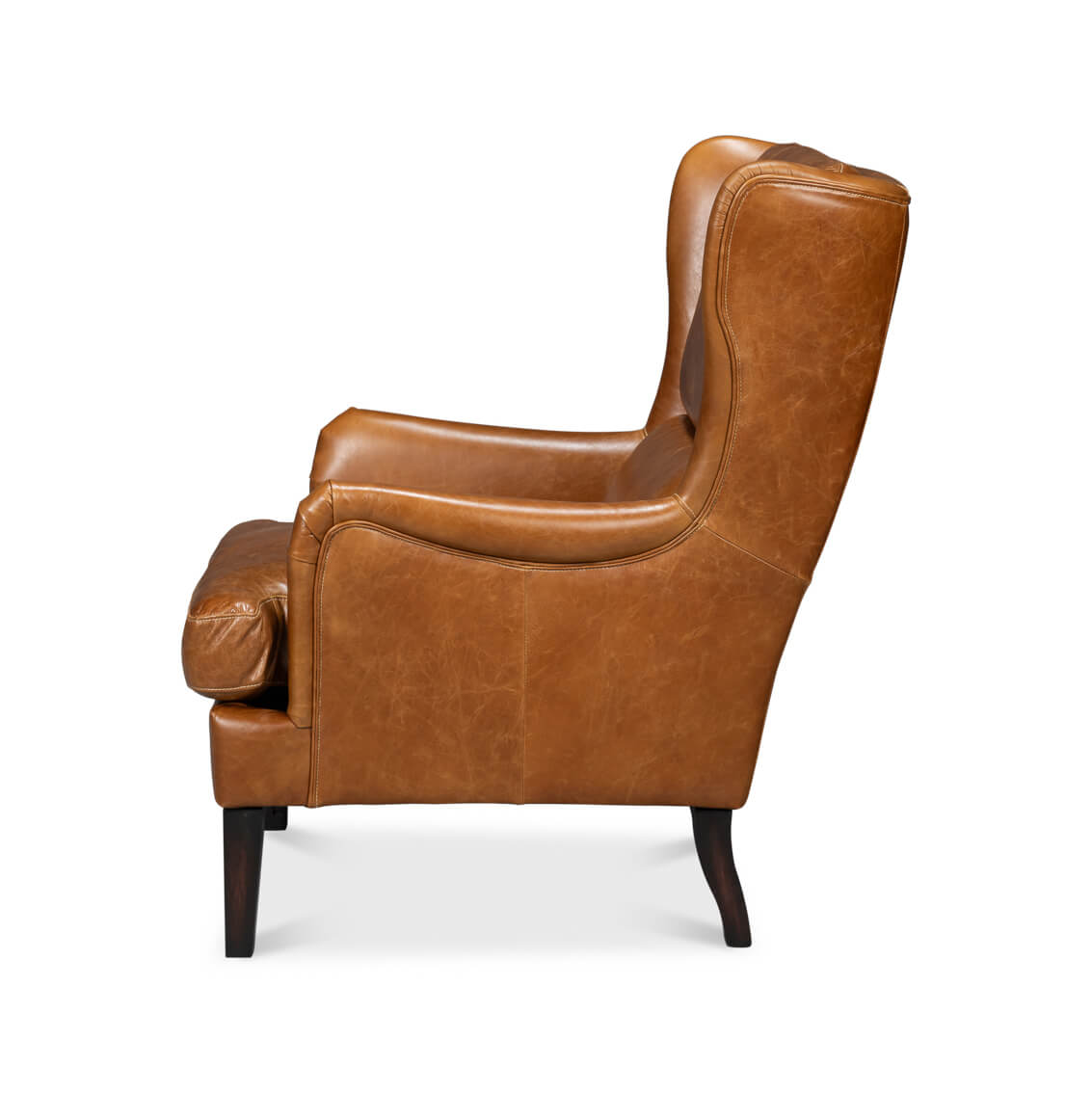 Classic Wingback Leather Chair Cuban Brown - English Georgian America
