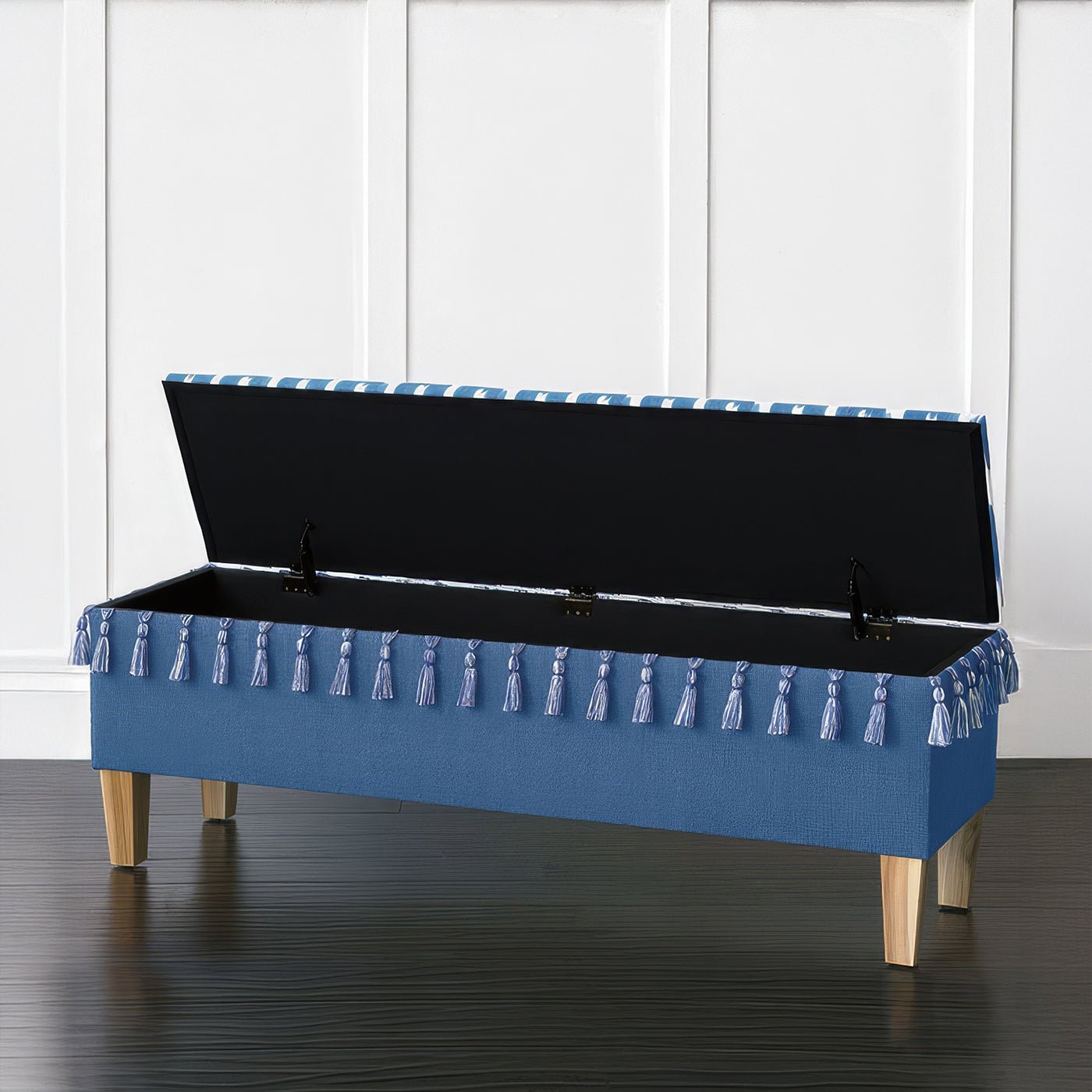 Coastal Blue Upholstered Storage Bench