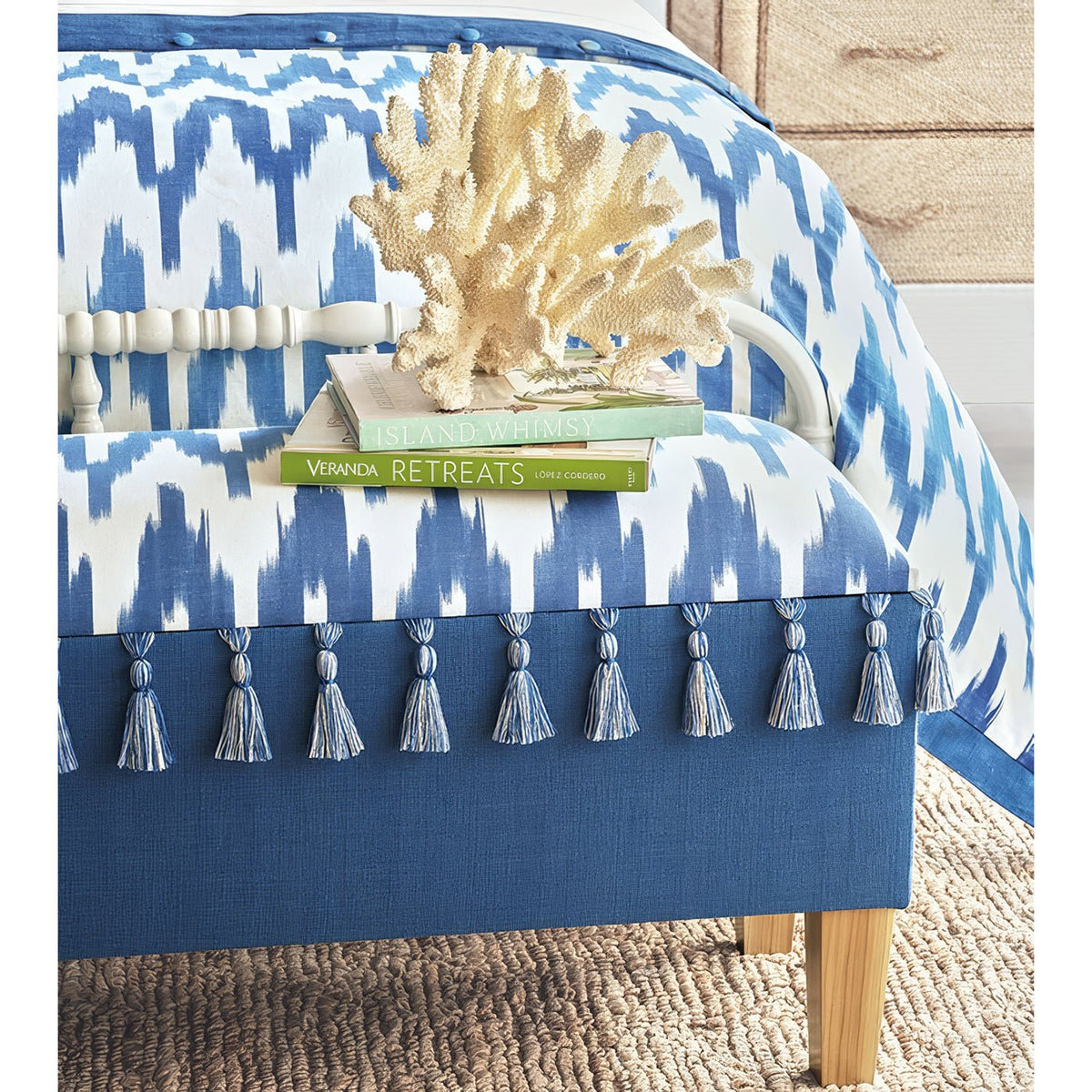 Coastal Blue Upholstered Storage Bench - English Georgian America