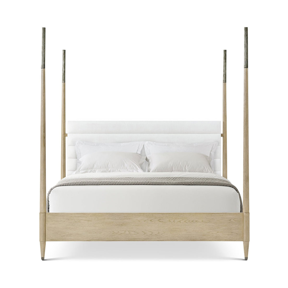 Coastal Mid - Century Modern Oak Four - Poster King Bed - English Georgian America