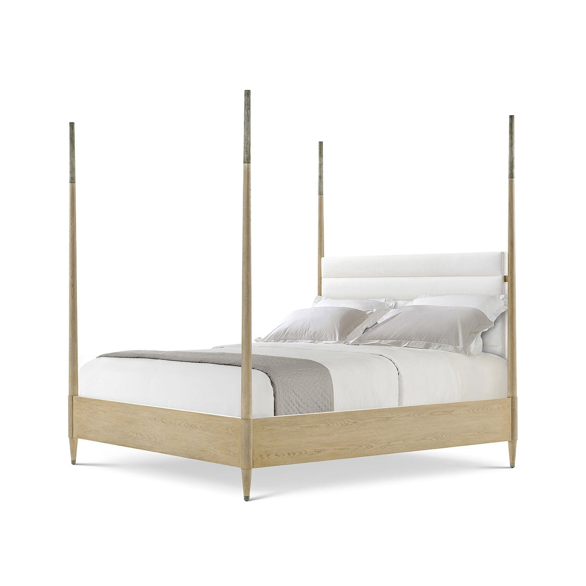 Coastal Mid - Century Modern Oak Four - Poster King Bed - English Georgian America