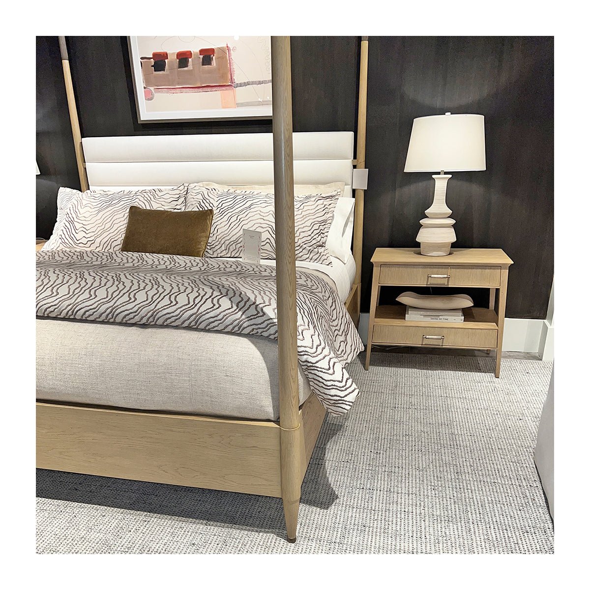 Coastal Mid - Century Modern Oak Four - Poster King Bed - English Georgian America