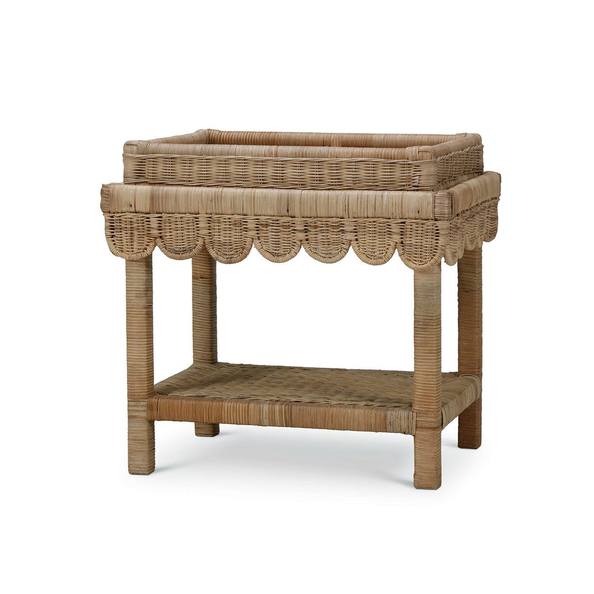 Coastal Rattan Scalloped Side Table - English Georgian America