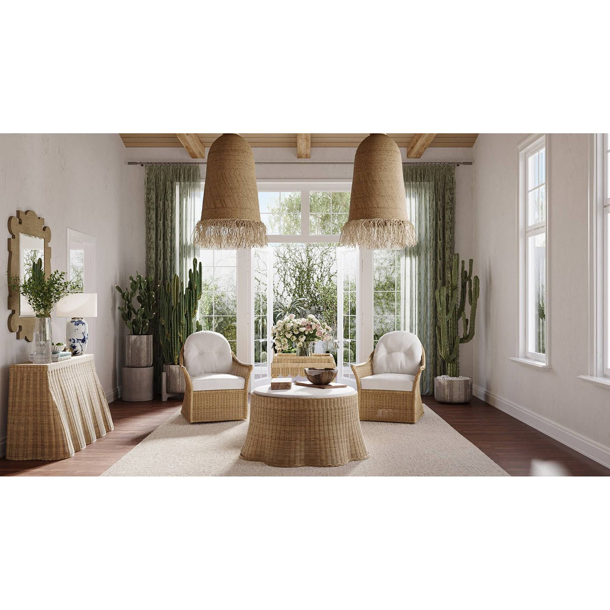 Coastal Rattan Scalloped Side Table - English Georgian America