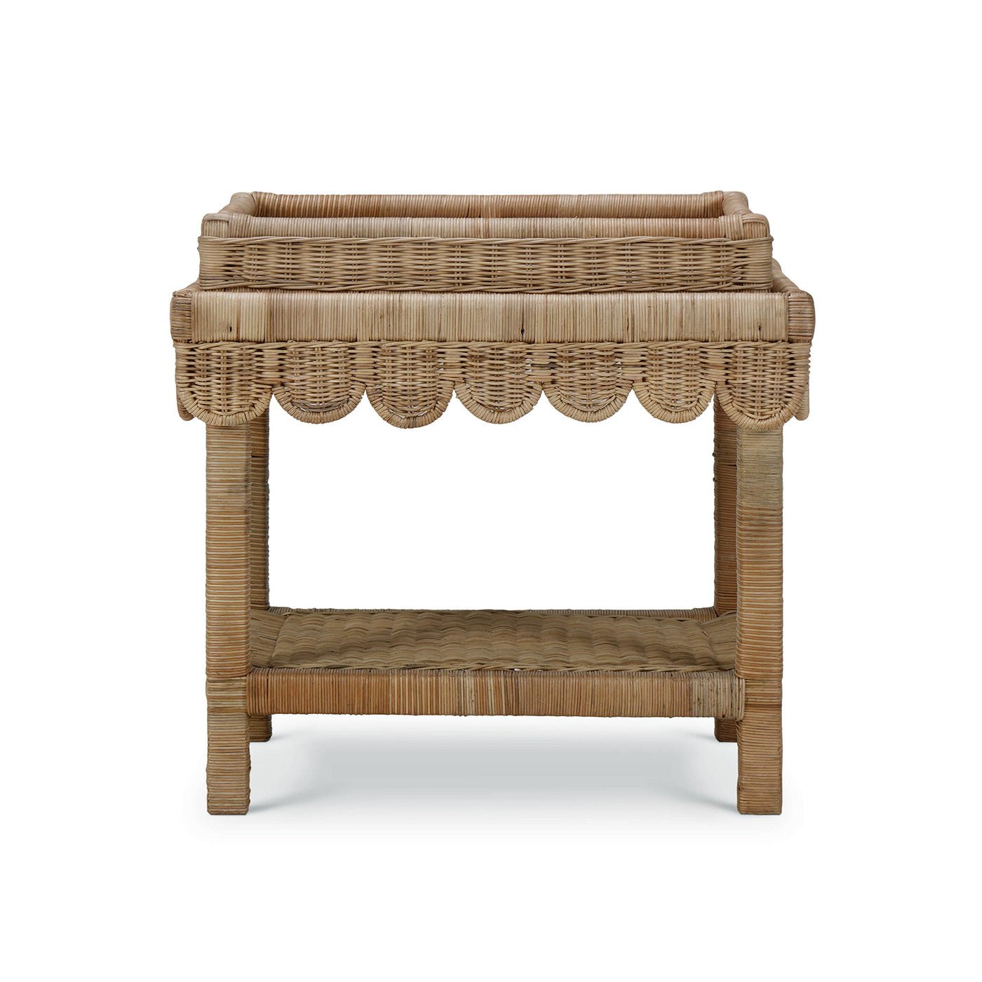 Coastal Rattan Scalloped Side Table - English Georgian America