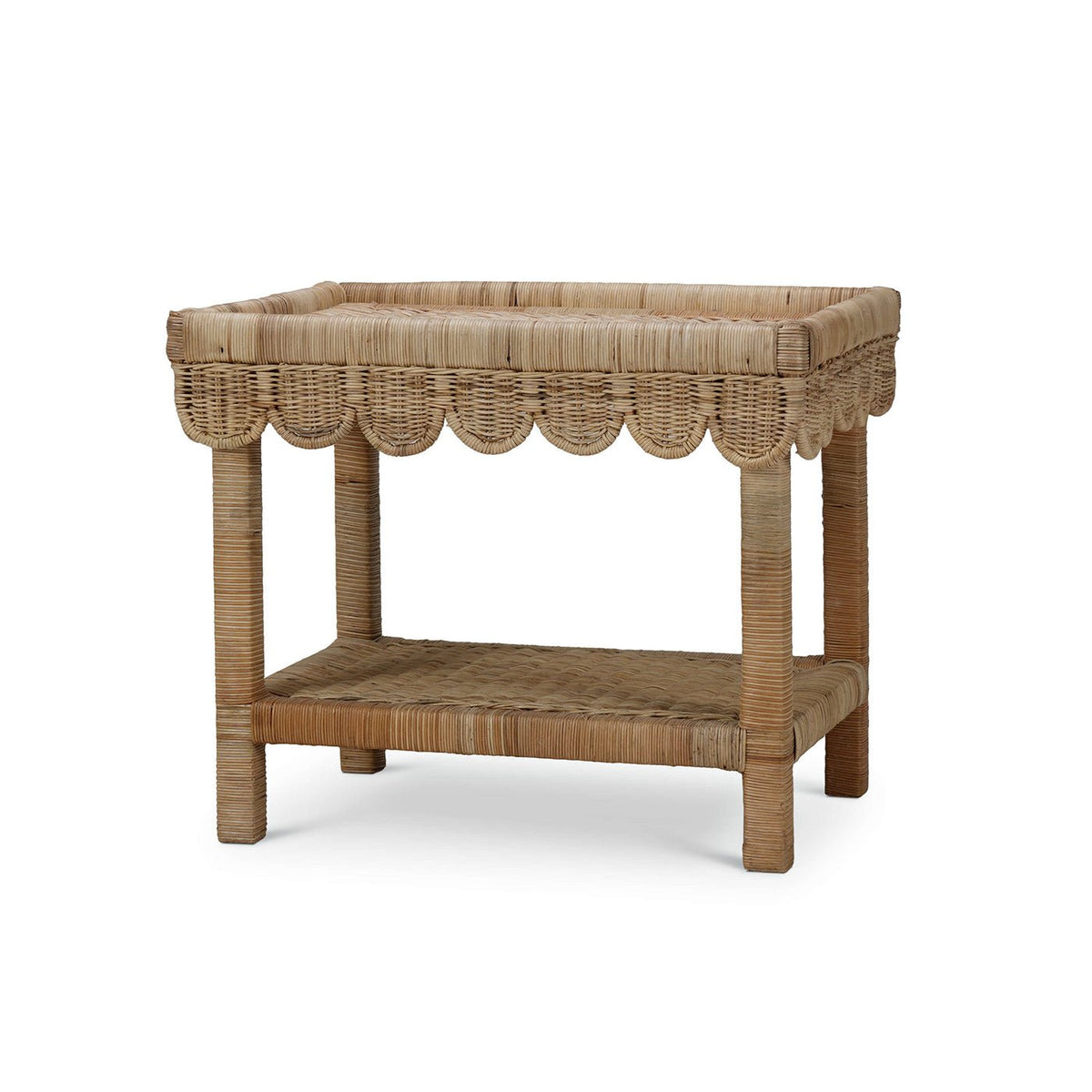 Coastal Rattan Scalloped Side Table - English Georgian America