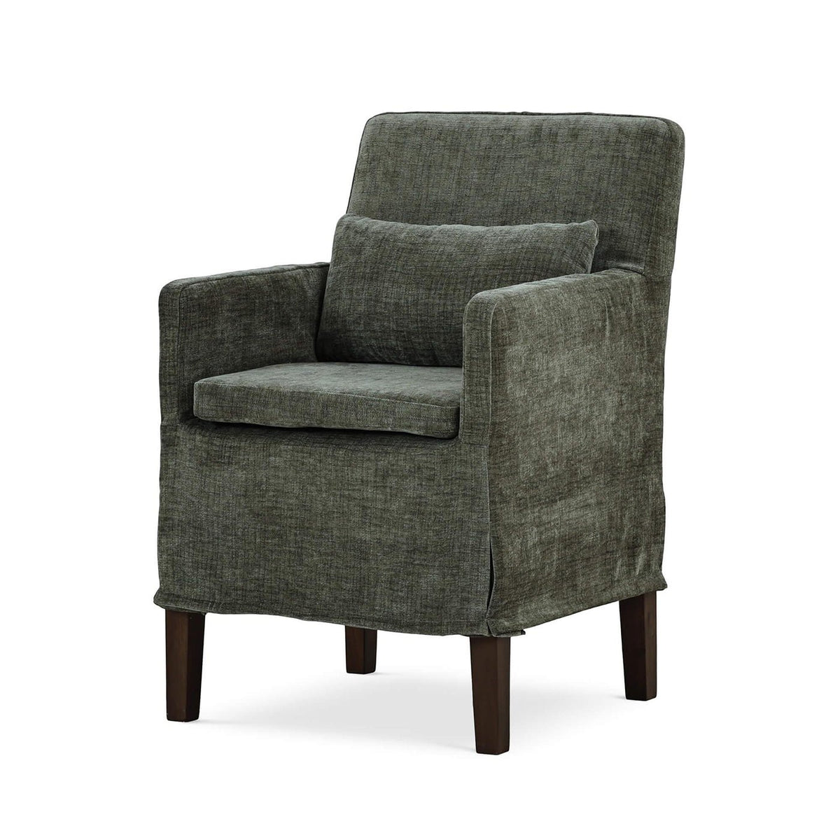 Coastal Slipcovered Dining Armchair - Green Upholstery - English Georgian America