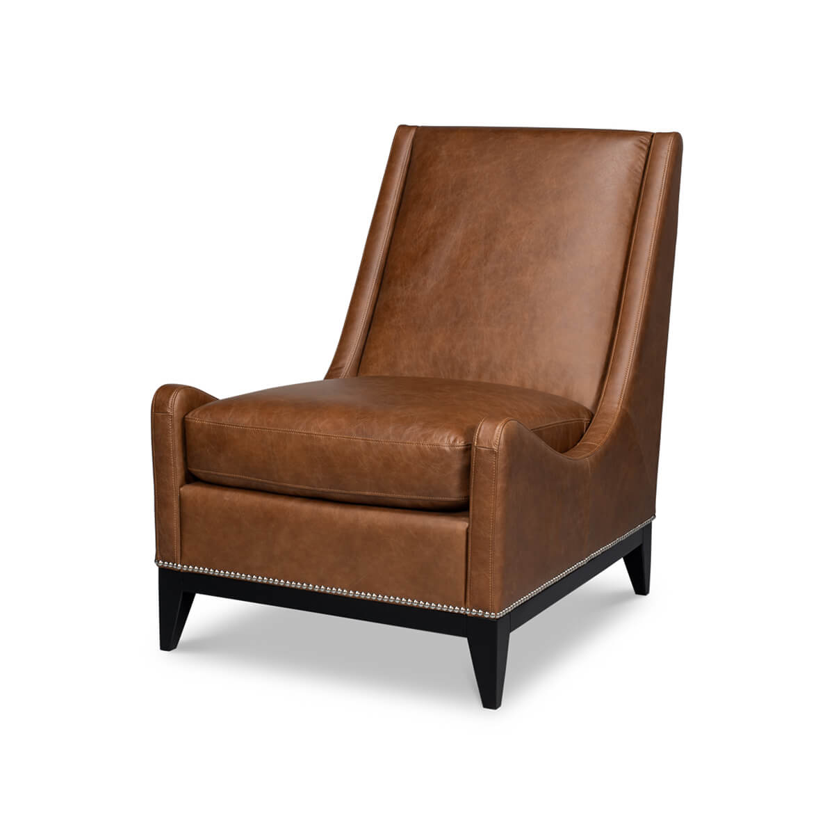 Cognac Leather Accent Chair - English Georgian America