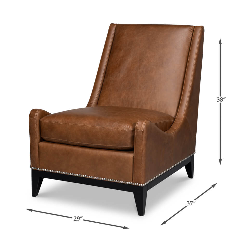 Cognac Leather Accent Chair - English Georgian America