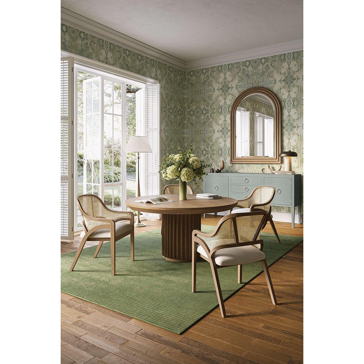 Concave Modern Sideboard - Blue Linen - English Georgian America