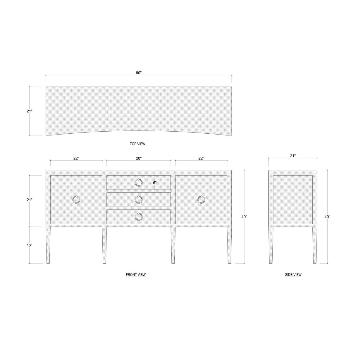Concave Modern Sideboard - Blue Linen - English Georgian America