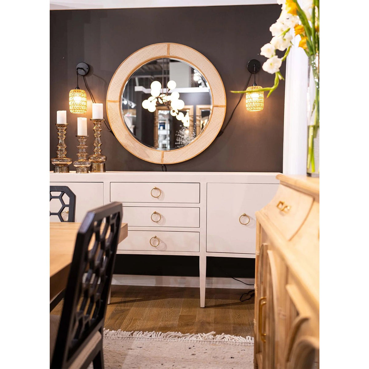 Concave Modern Sideboard - Cream Linen - English Georgian America