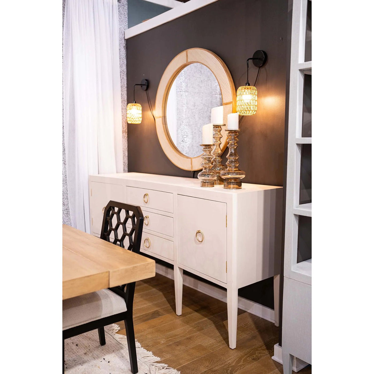 Concave Modern Sideboard - Cream Linen - English Georgian America