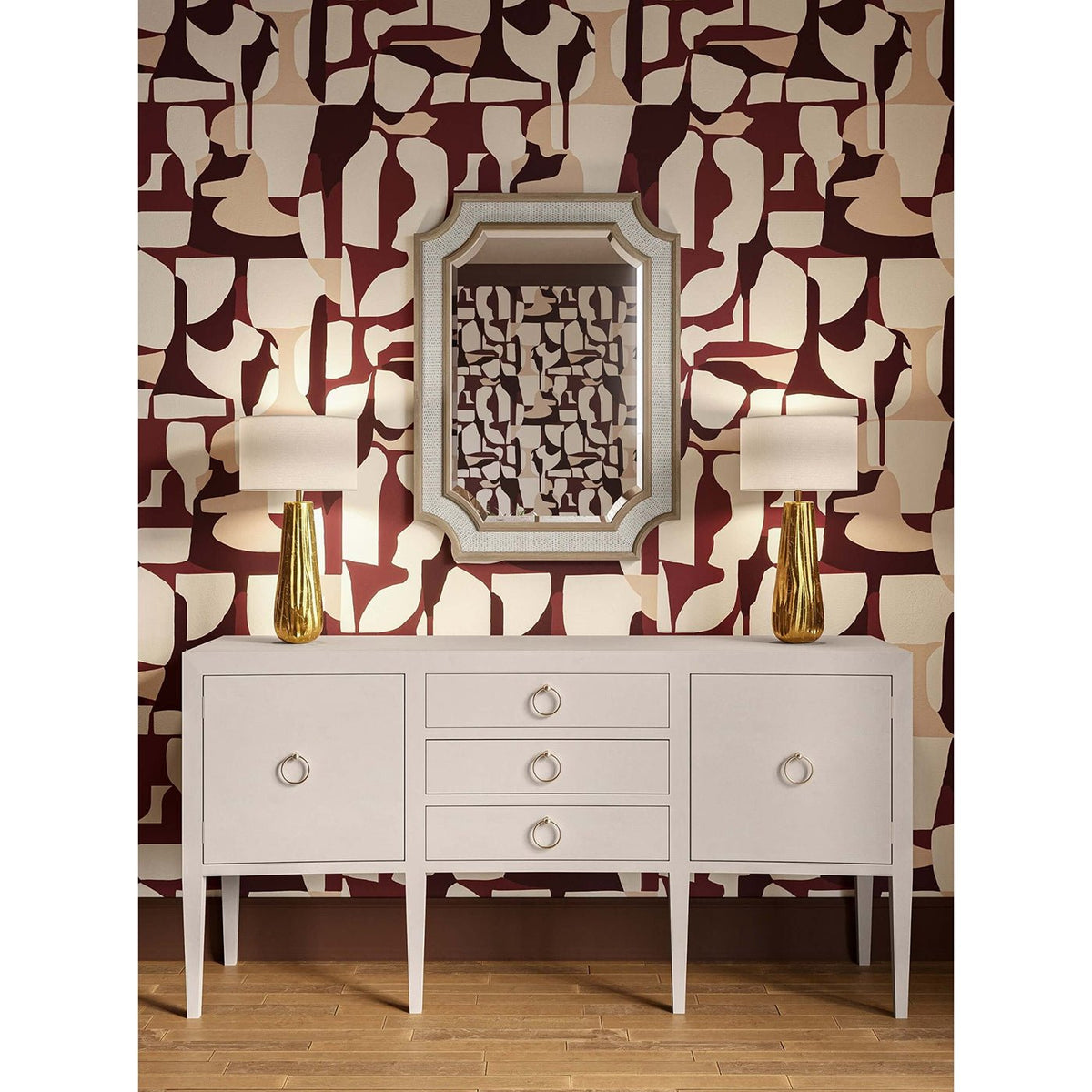 Concave Modern Sideboard - Cream Linen - English Georgian America
