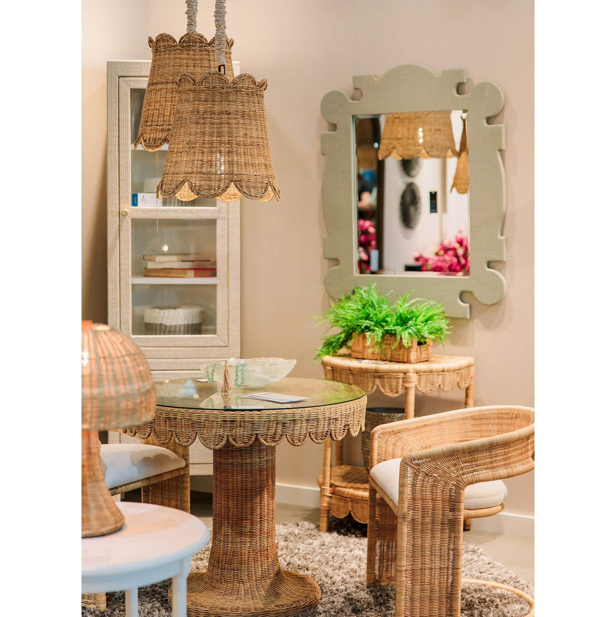 Contemporary Coastal Rattan Barrel Dining Chair - English Georgian America