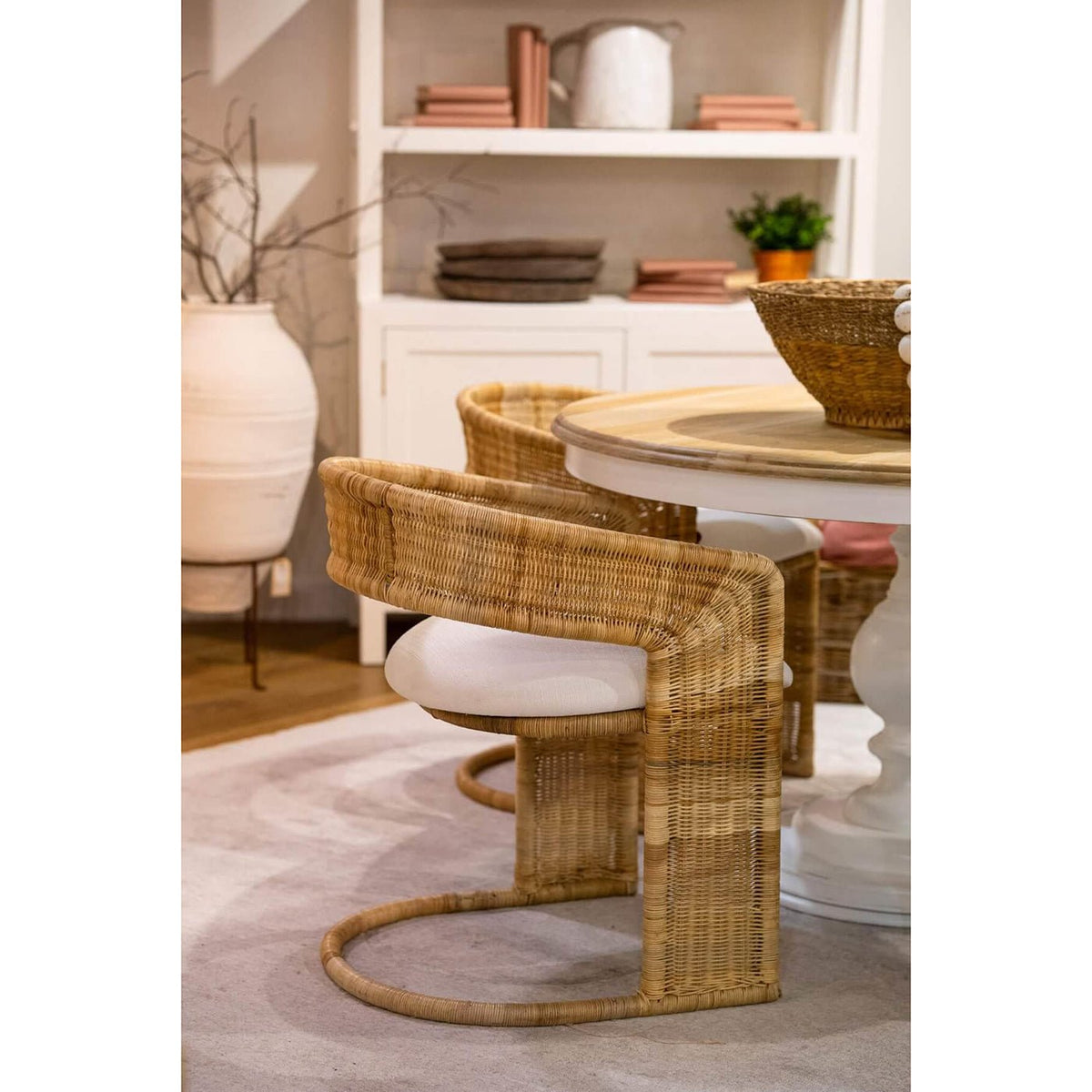 Contemporary Coastal Rattan Barrel Dining Chair - English Georgian America