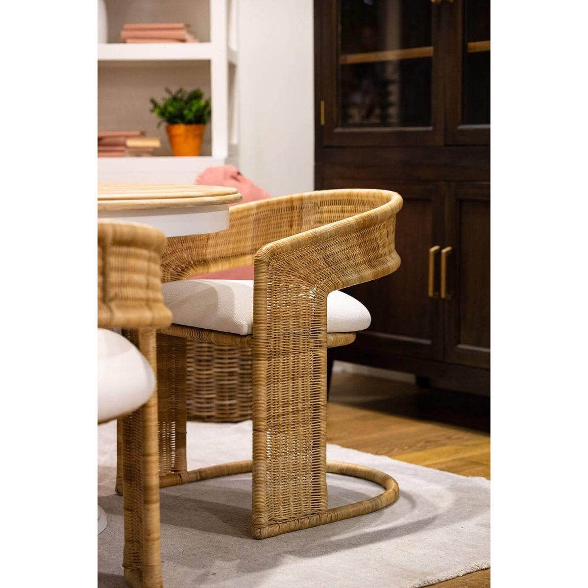 Contemporary Coastal Rattan Barrel Dining Chair - English Georgian America