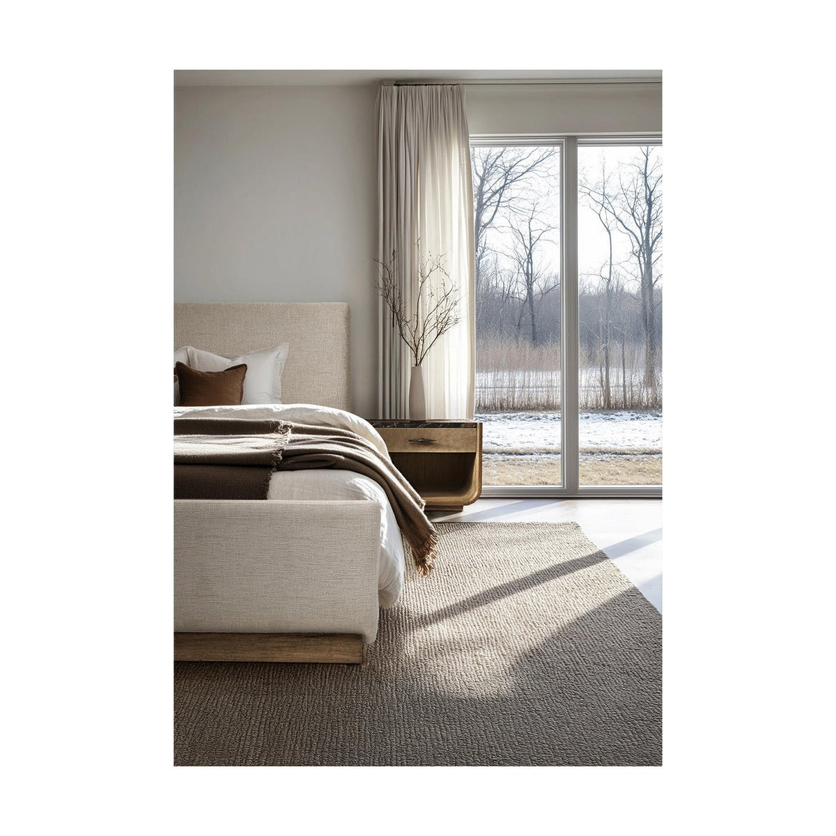 Contemporary Upholstered CAL King Bed with Wood Base - English Georgian America