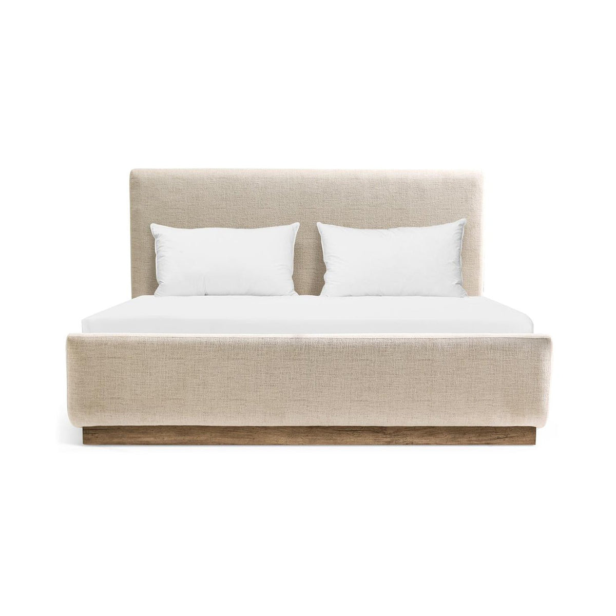 Contemporary Upholstered Queen Bed with Wood Base - English Georgian America
