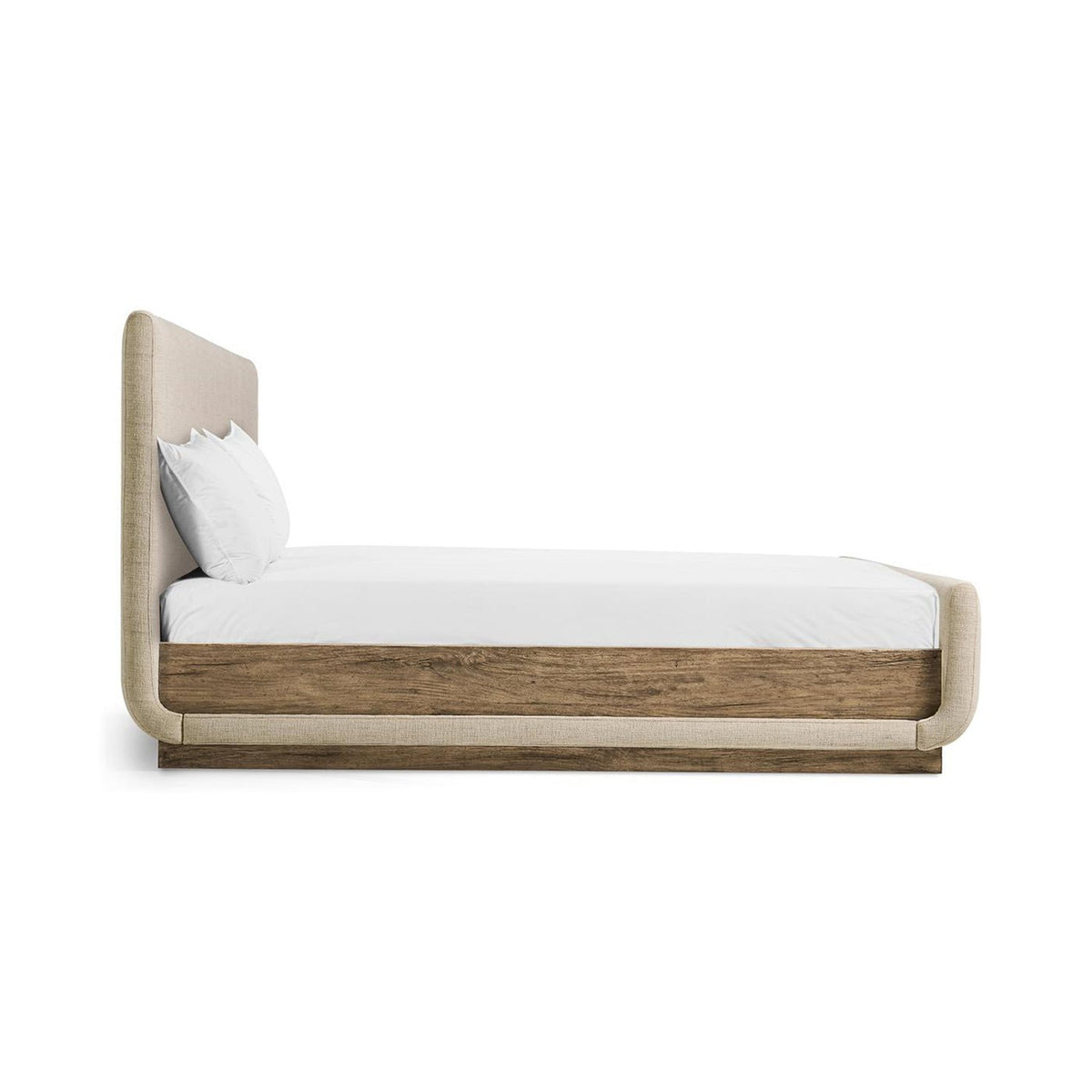 Contemporary Upholstered Queen Bed with Wood Base - English Georgian America