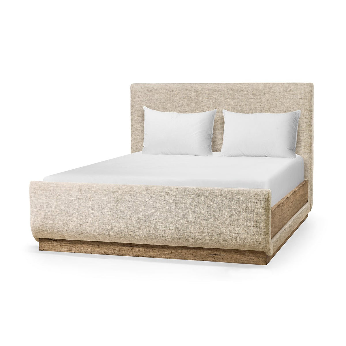 Contemporary Upholstered Queen Bed with Wood Base - English Georgian America