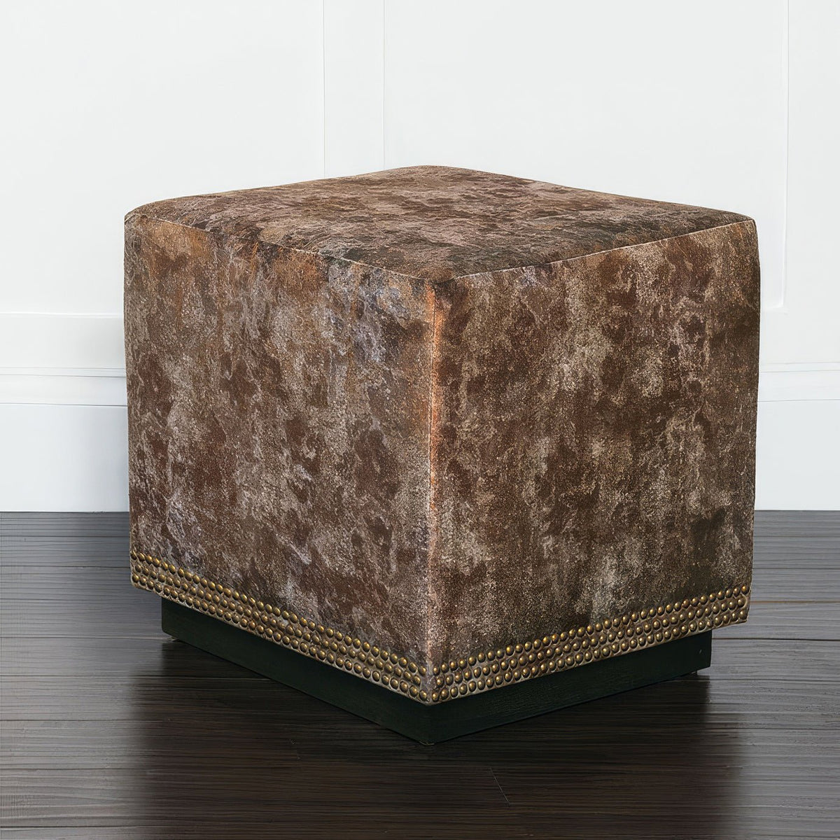 Copper Velvet Cube Ottoman - English Georgian America