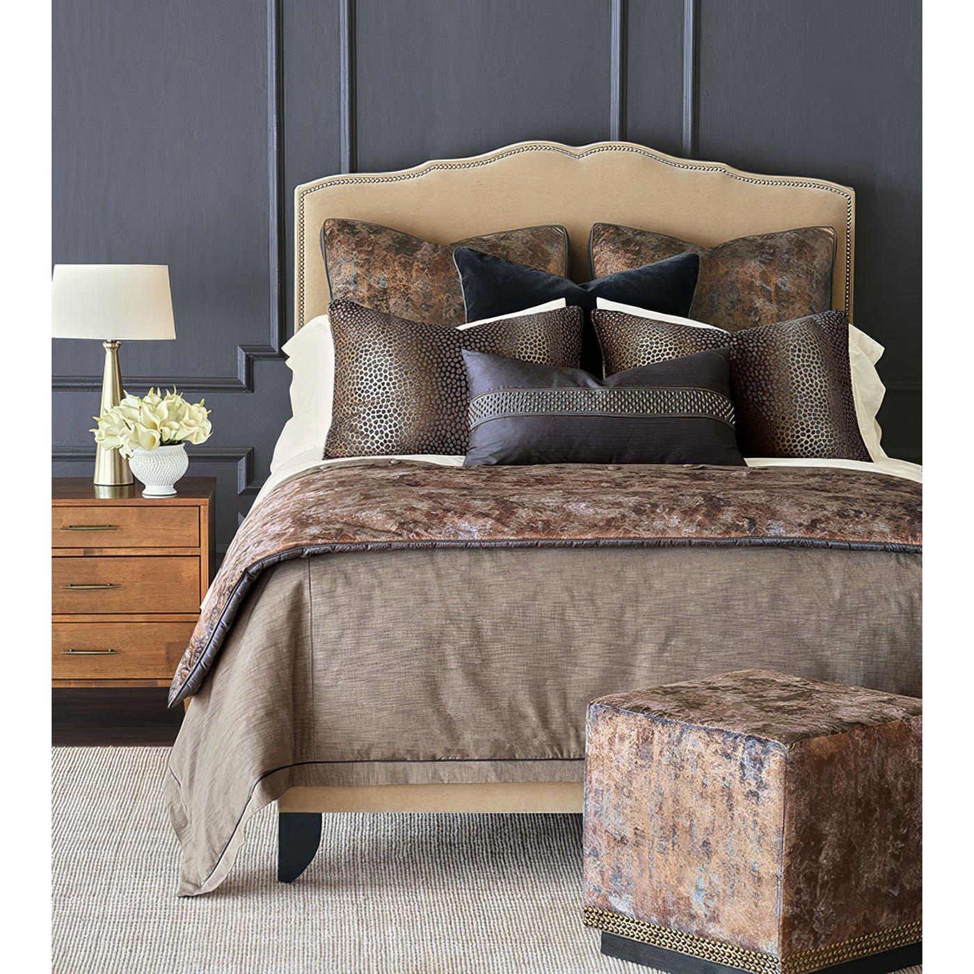 Copper Velvet Cube Ottoman - English Georgian America