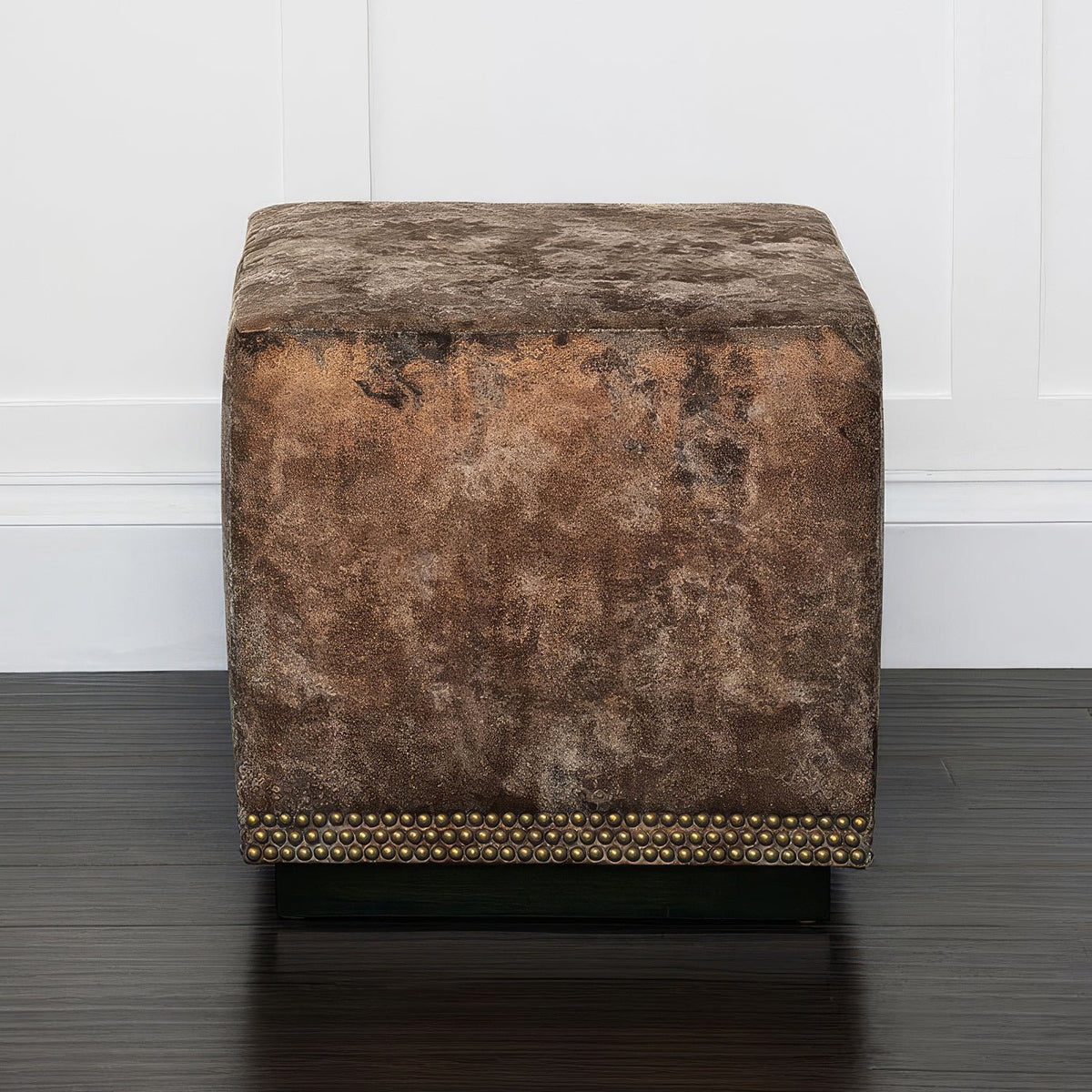 Copper Velvet Cube Ottoman - English Georgian America