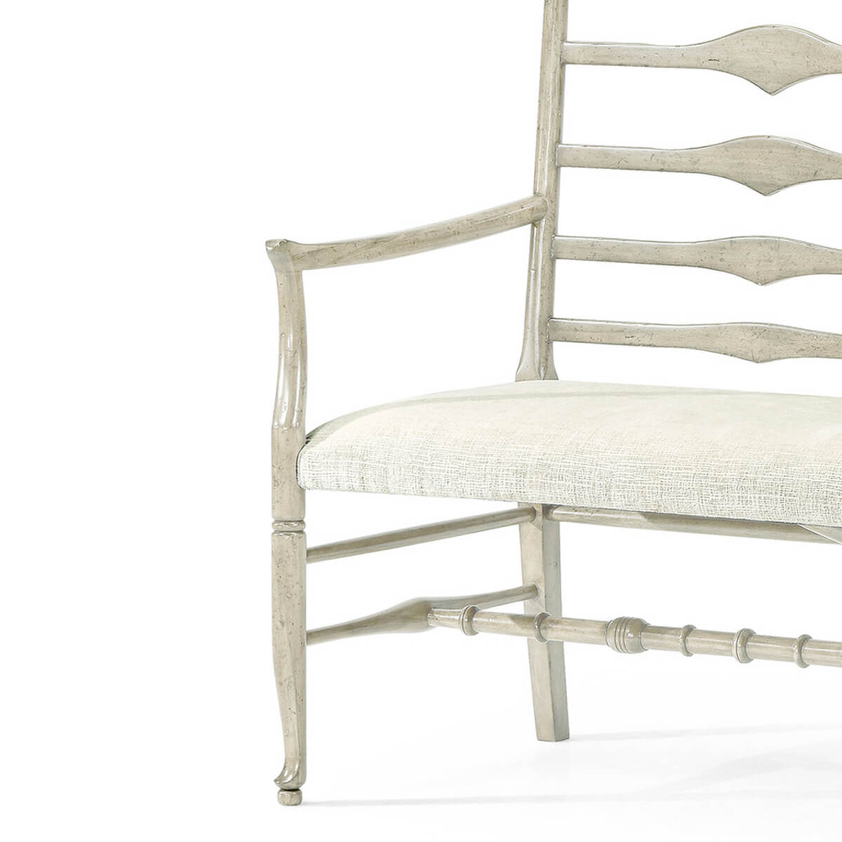 Country Ladder Back Whitewash Bench - English Georgian America