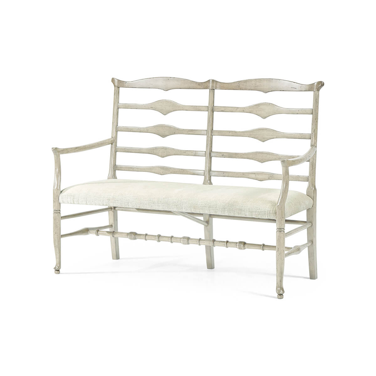 Country Ladder Back Whitewash Bench - English Georgian America