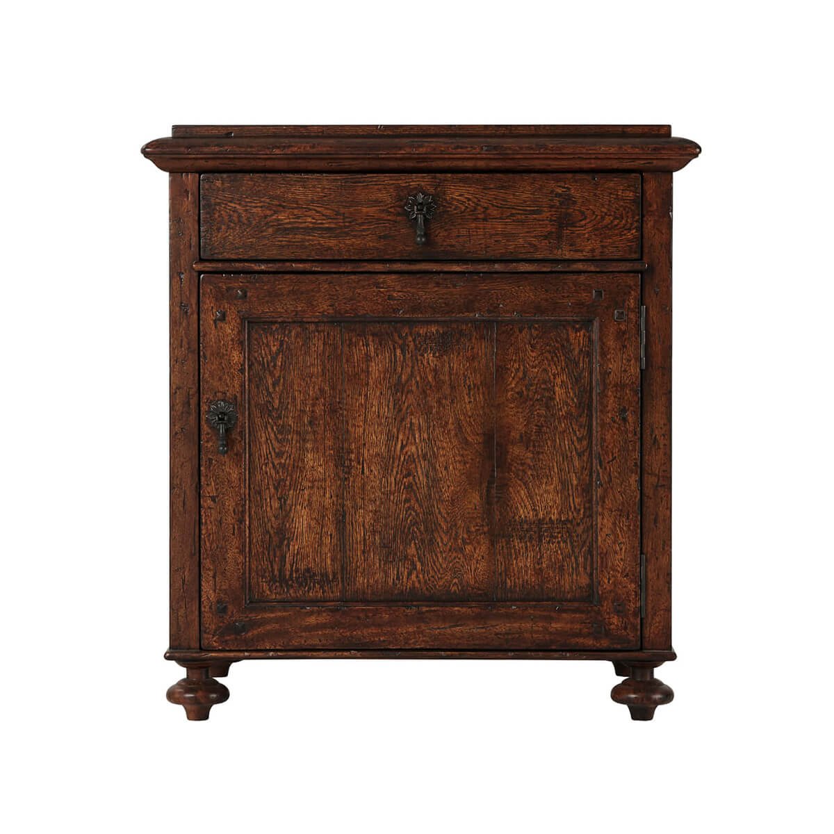 Country Rustic Oak Bedside Table - English Georgian America