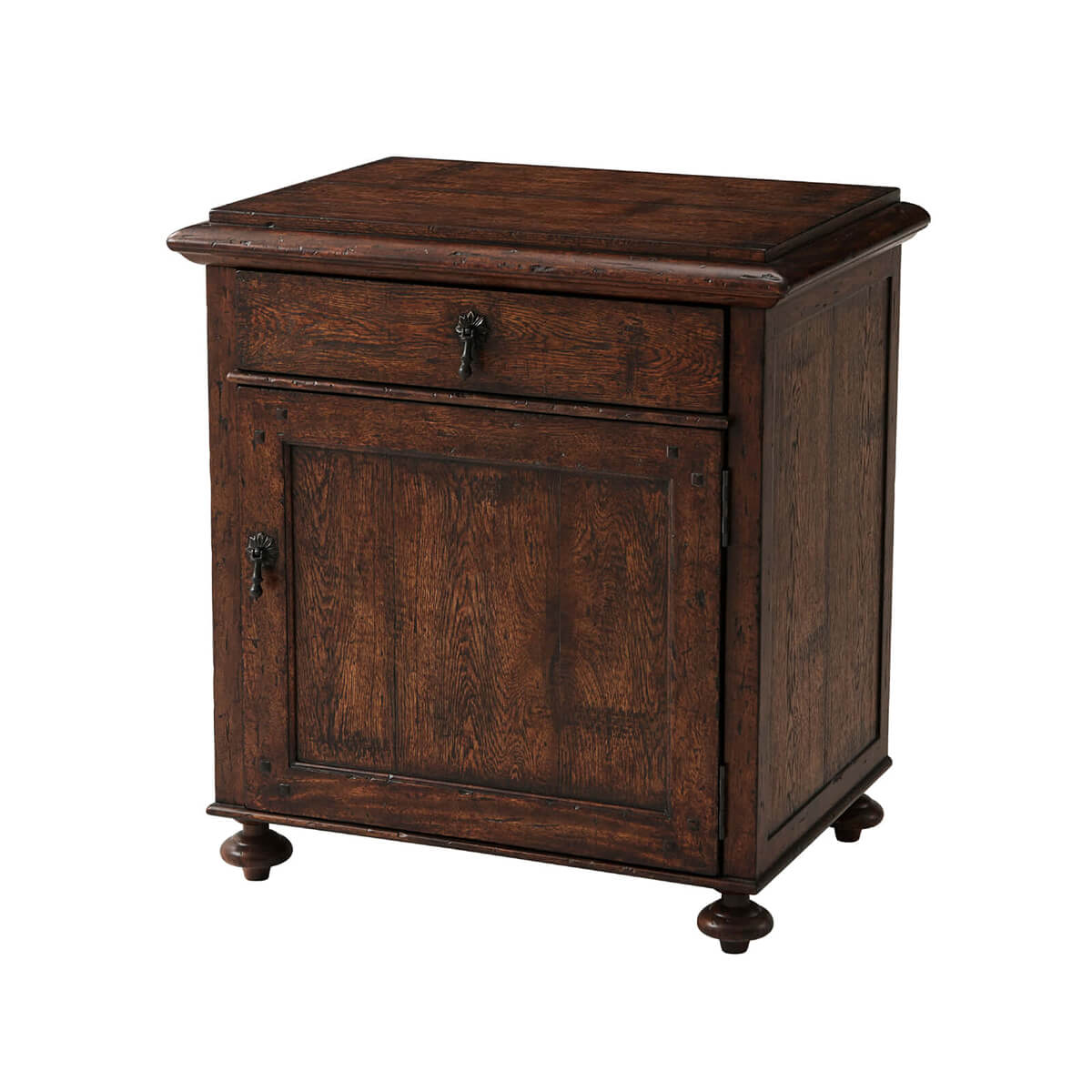 Country Rustic Oak Bedside Table - English Georgian America