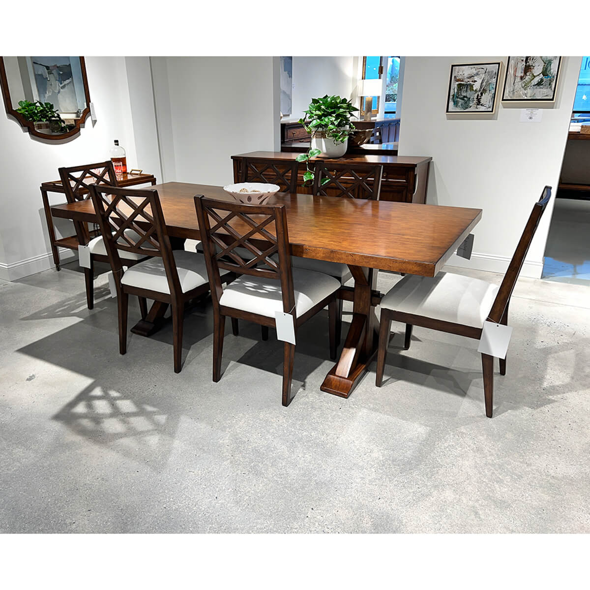 Country Trestle Dining Table - Dark Rustic Finish - English Georgian America