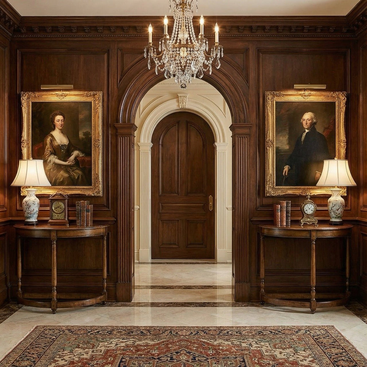 Country Walnut Demilune Console - English Georgian America