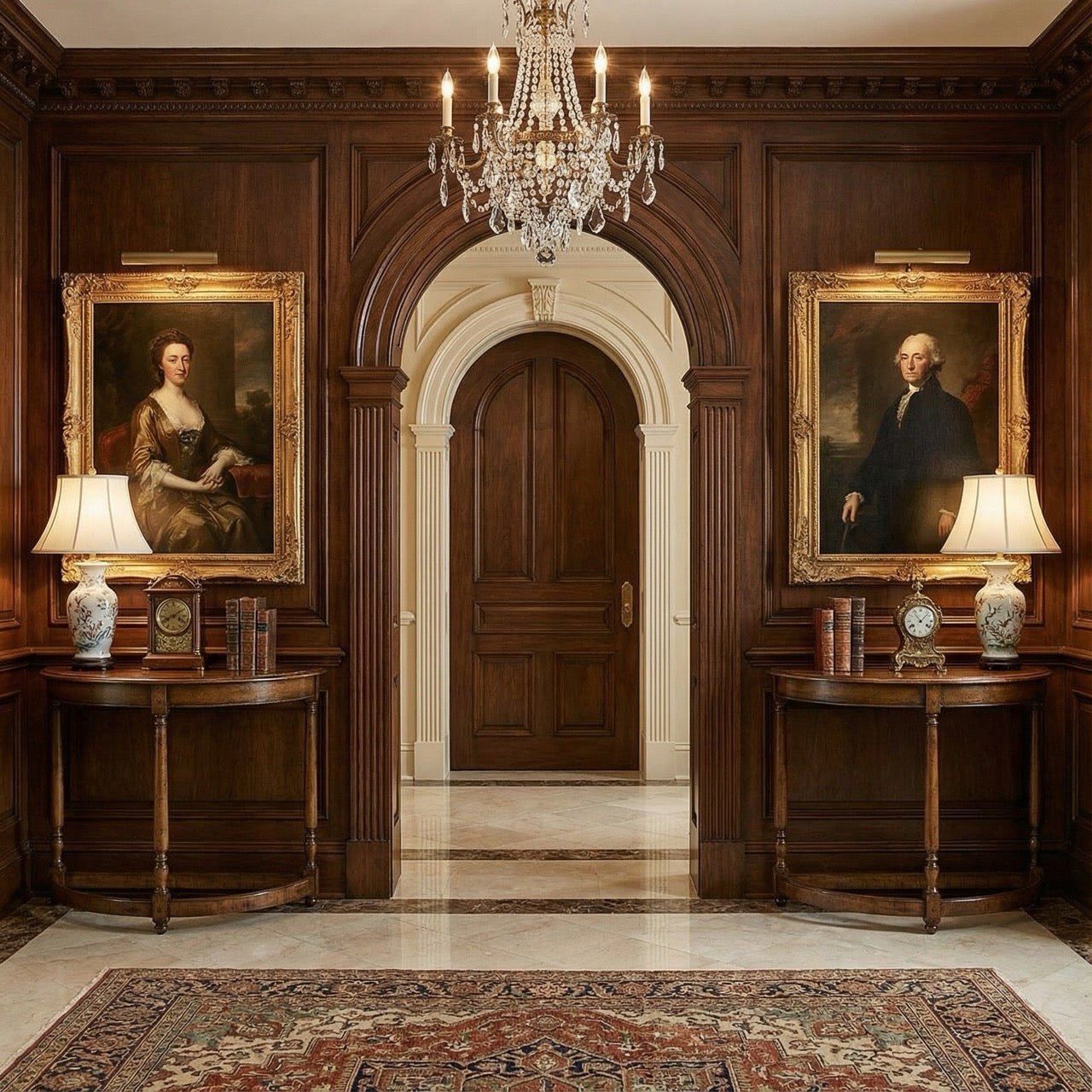 Country Walnut Demilune Console - English Georgian America