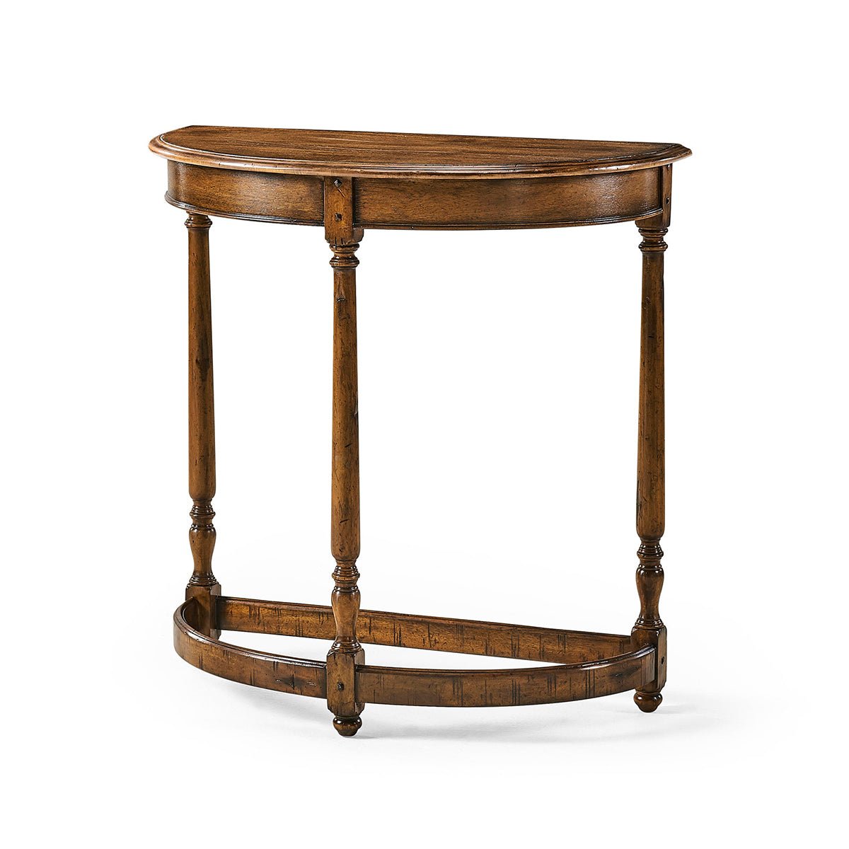 Country Walnut Demilune Console - English Georgian America