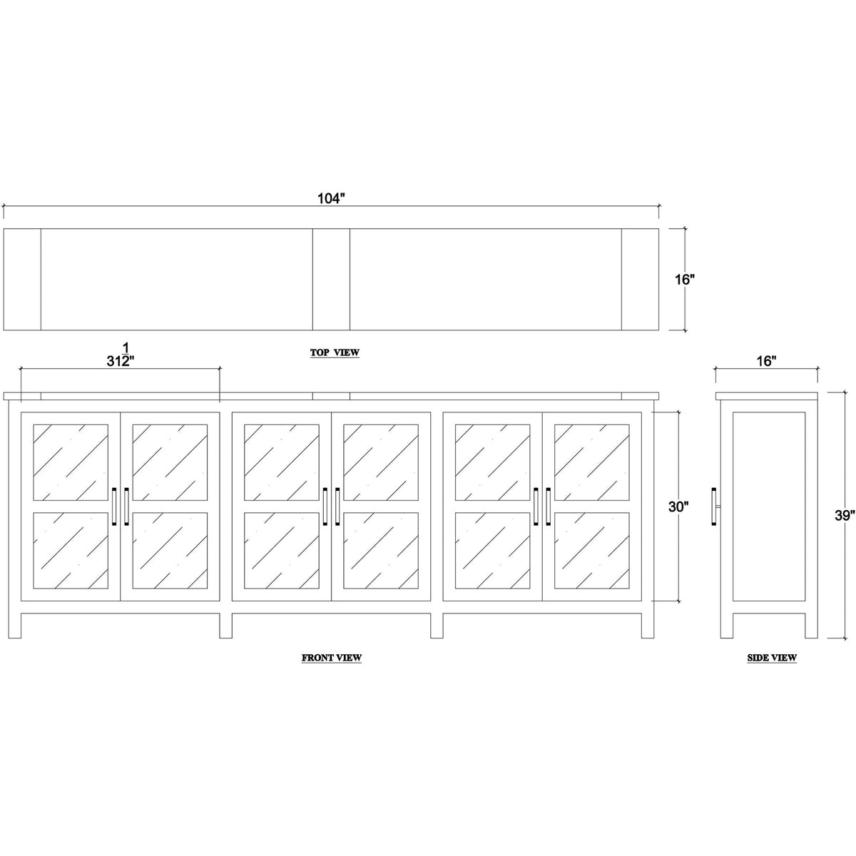 Country Wood Sideboard with Glass Doors - English Georgian America
