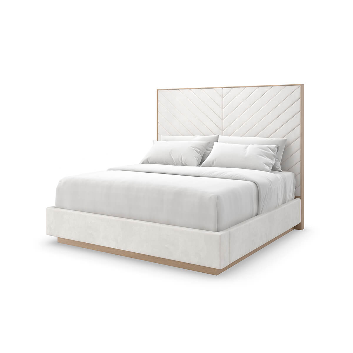 Cream Chevron Tufted Upholstered Queen Bed - English Georgian America