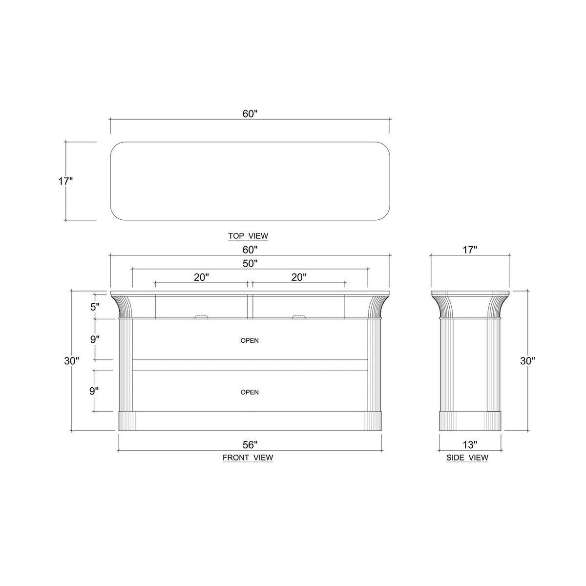 Crowned Modern Console Table in Natural Fruitwood - English Georgian America