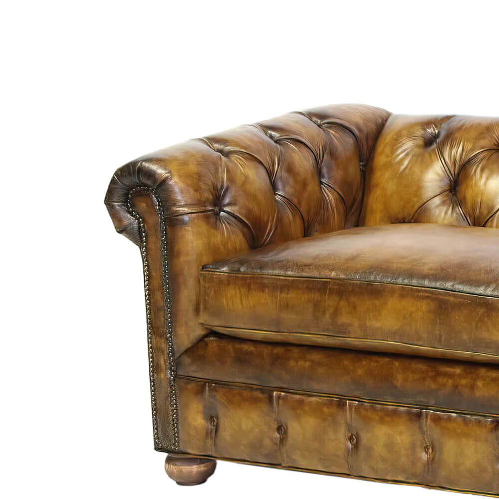 Custom Antiqued Leather Chesterfield - English Georgian America