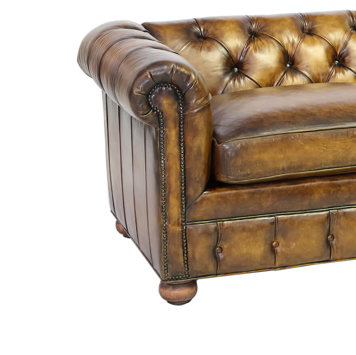 Custom Antiqued Leather Chesterfield - English Georgian America