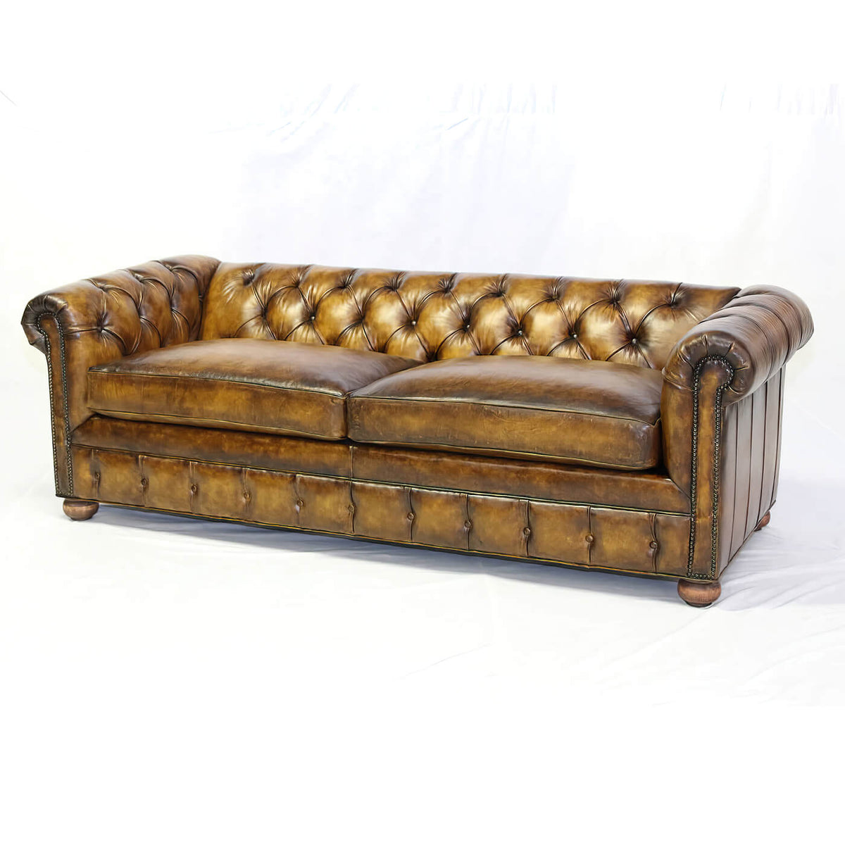 Custom Antiqued Leather Chesterfield - English Georgian America