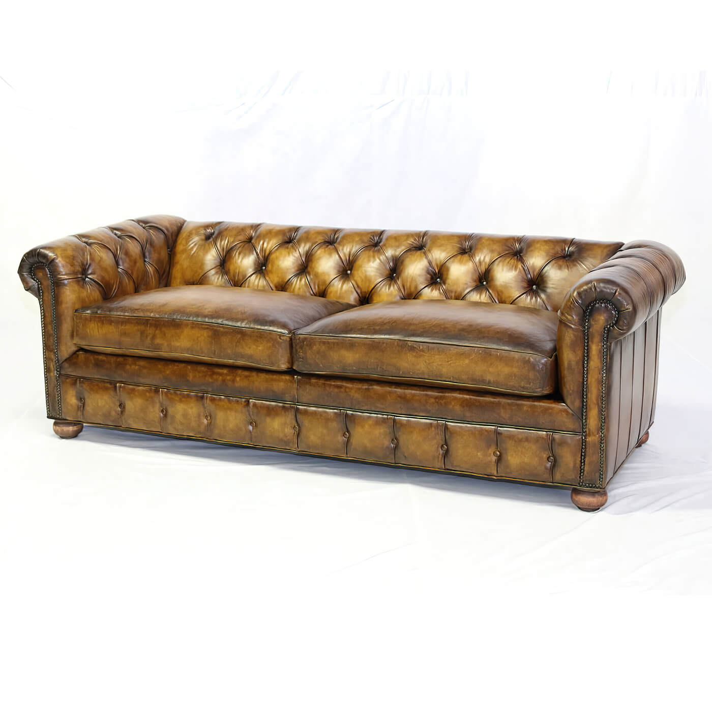 Custom Antiqued Leather Chesterfield - English Georgian America