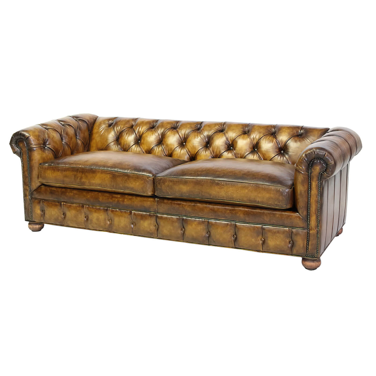 Custom Antiqued Leather Chesterfield - English Georgian America
