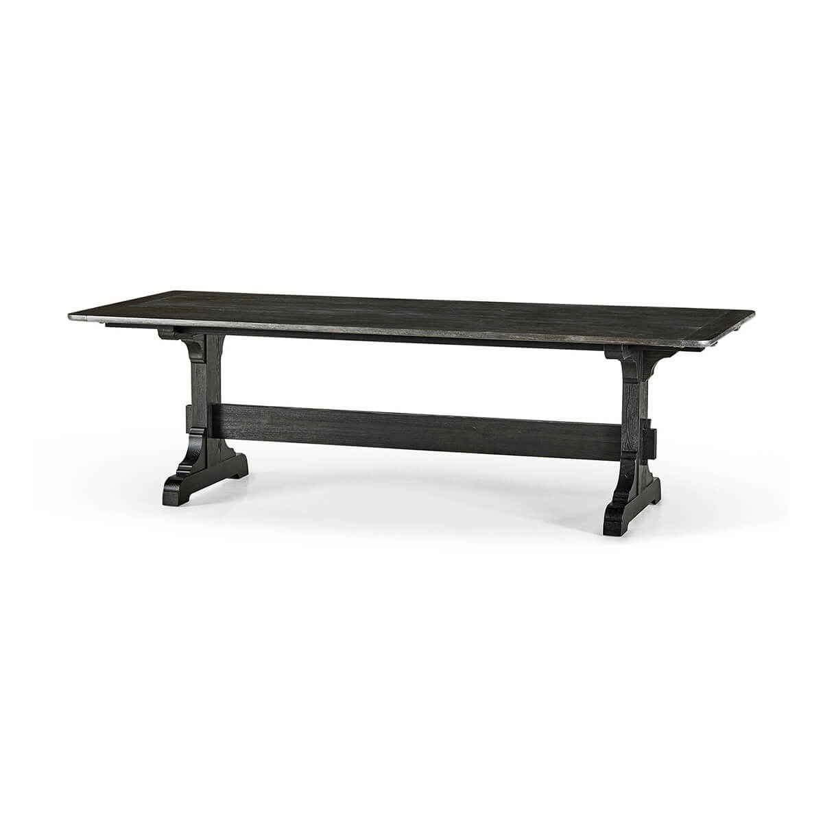 Dark European Ash Trestle End Dining Table - English Georgian America