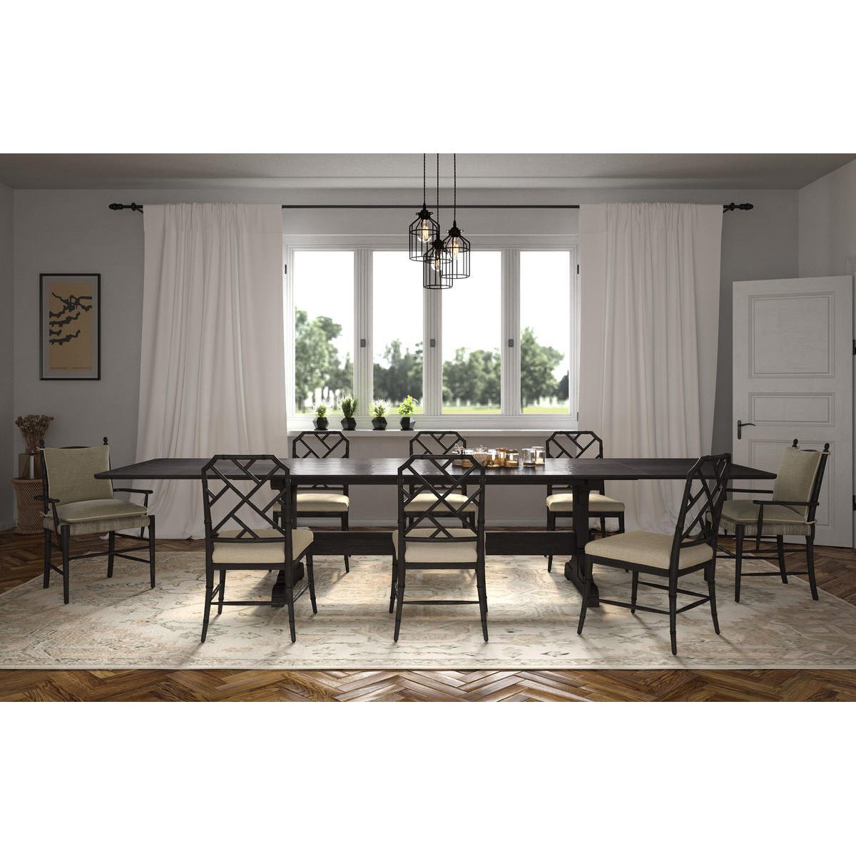 Dark European Ash Trestle End Dining Table - English Georgian America