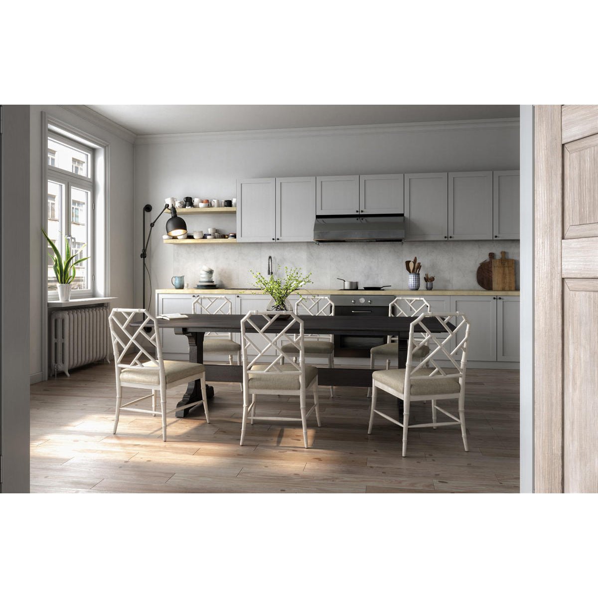 Dark European Ash Trestle End Dining Table - English Georgian America